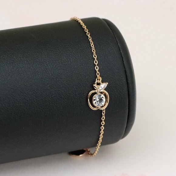 "Sparkling Apple Charm Rose Gold Bracelet with Adjustable Fit, XPBL0851 - Picture 9 of 12